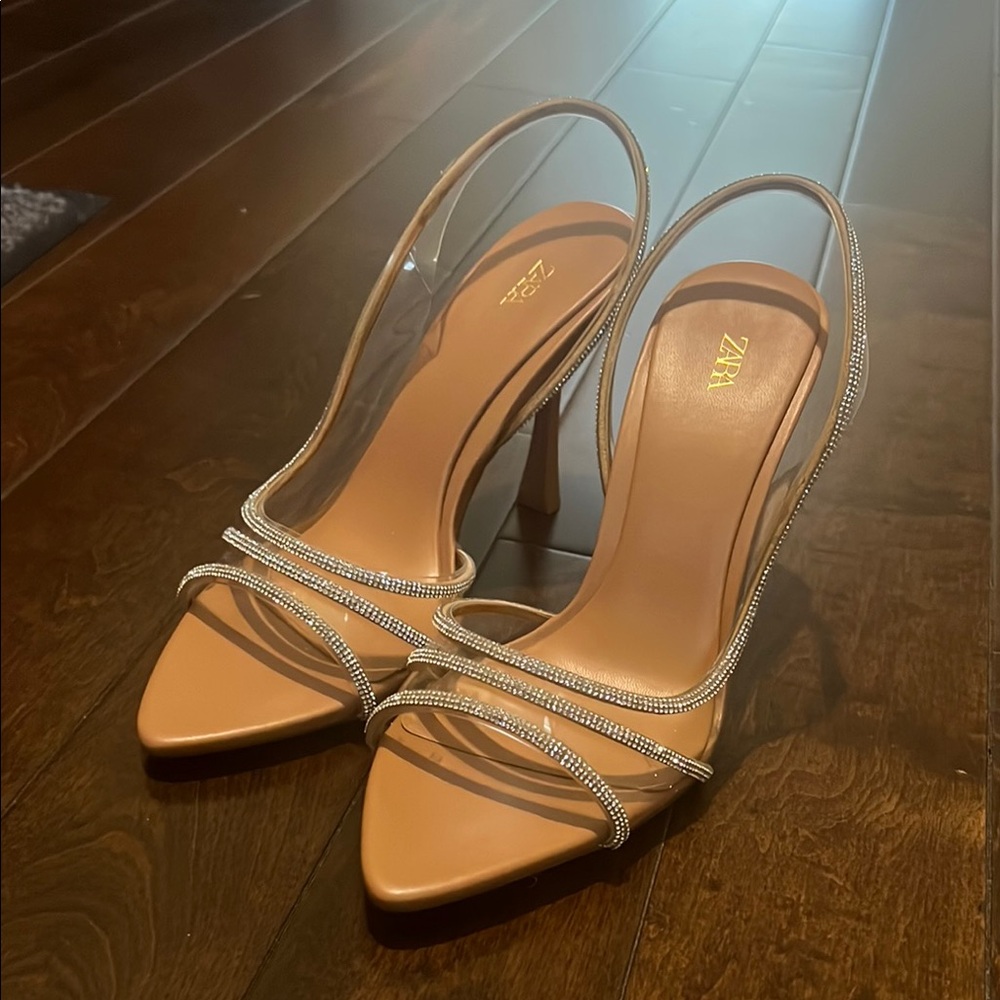 Zara Tan Crystal vinyl Strappy Women's Heels